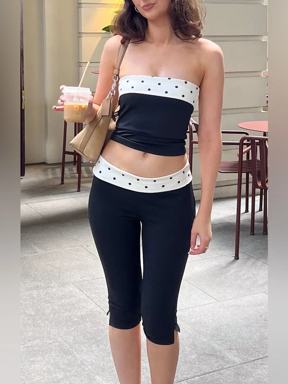 Beginning Boutique Reece Black Polka Dot Strapless Top